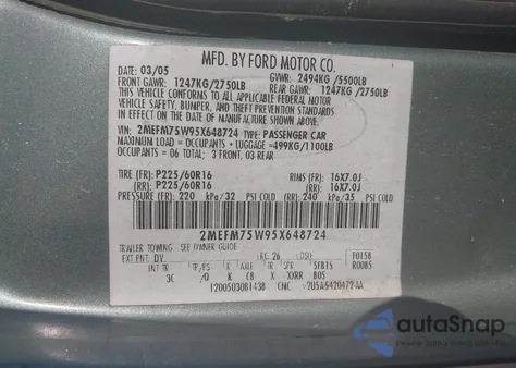 2005 Mercury Grand Marquis Ls/Lse from USA, damaged, VIN 2MEFM75W95X648724